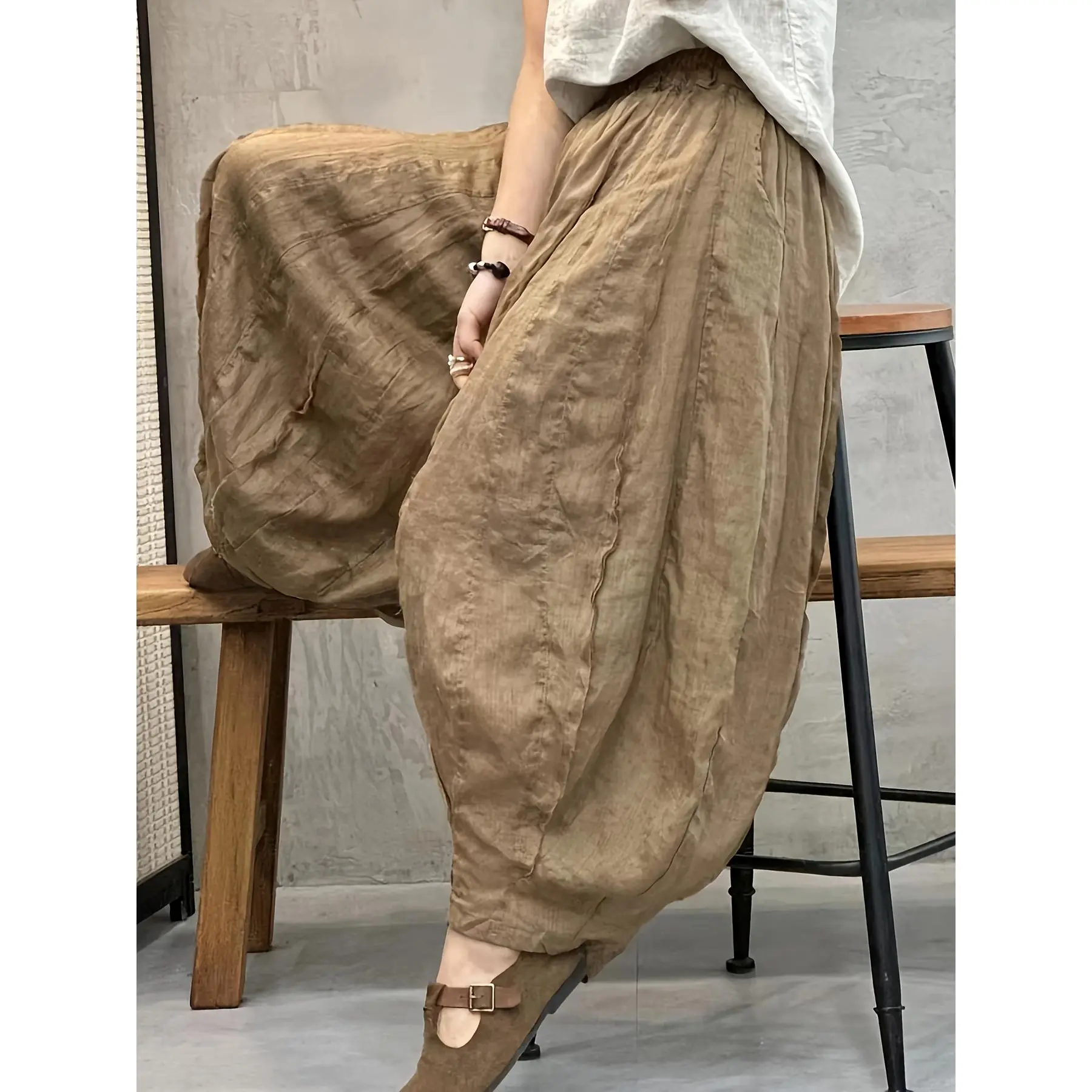 Vintage Patchwork Double-Layer Lantern Pants Multi-Piece Frayed Edges Personalized Pumpkin Pants Women'S Pants LL256