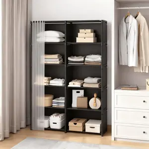 Multifunctional Modern Storage Cabinet, Metal & Plastic Material with Dust Cover, Ideal for Clothes, Shoes, Small Items, /