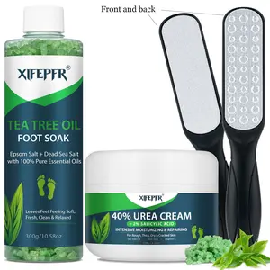 Tea Tree Oil Foot Care Product Set, Including 1 Count Foot Scrub & 1 Count Foot Cream & 2 Counts Foot File, Foot Care Set for Men and Women
