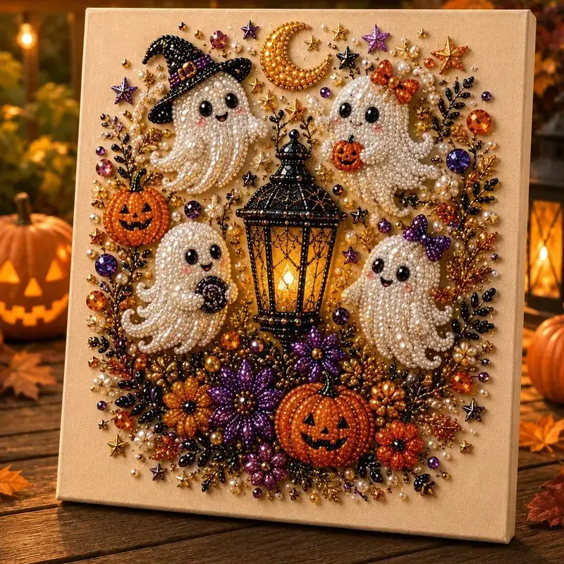 Spooky Cute Ghost-Themed Pearl 3D Halloween Diamond Art DIY Kit, Multipurpose Fall Handicraft Set, Wall Art for Household Indoor Decoration & Holiday Party Gifts