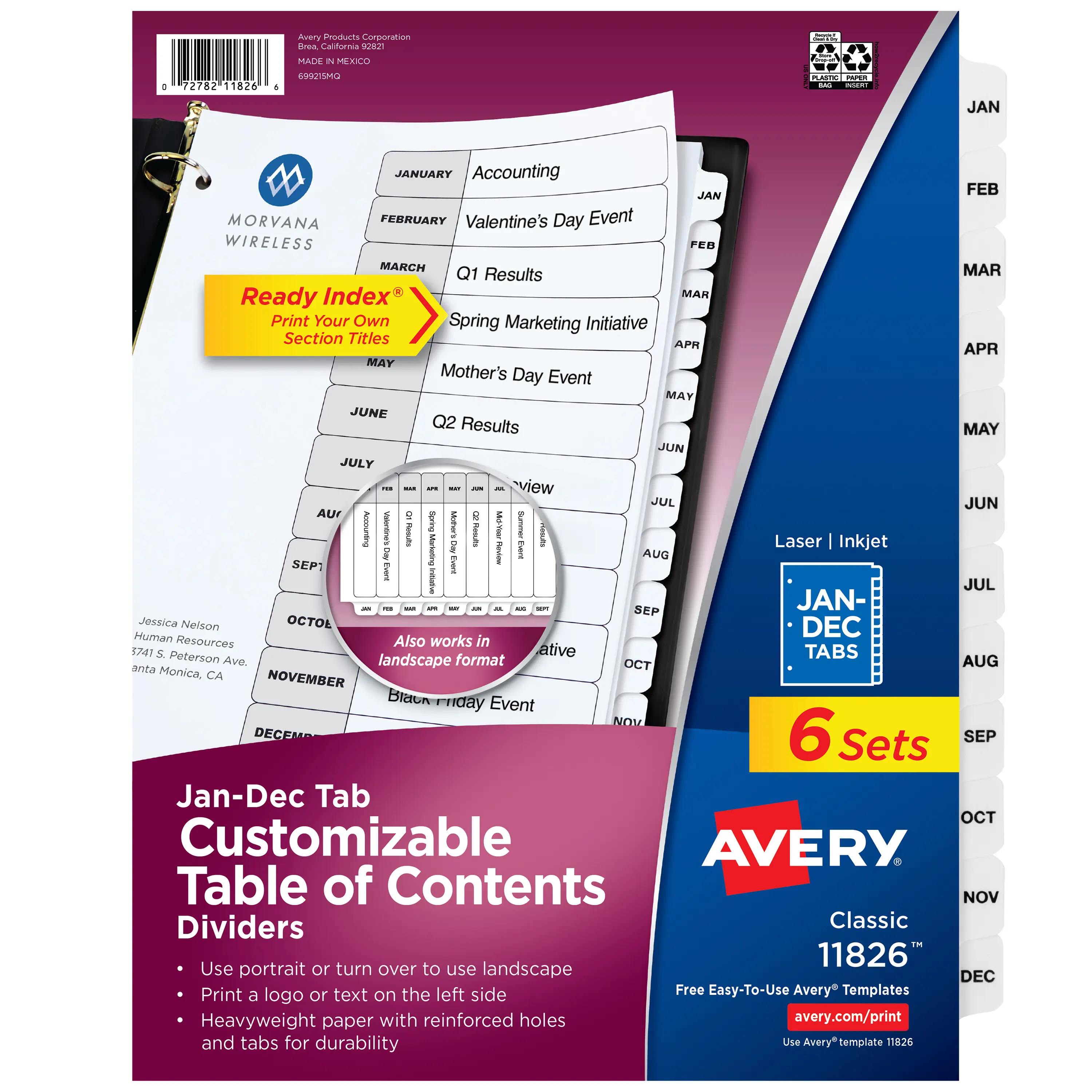 Avery® Jan-Dec Dividers for 3 Ring Binders, 12 Tabs per Set, Customizable Table of Contents, Classic White Tabs, Great for Organizing Reports, Projects, and More (6 Sets of 11826)