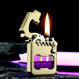 Vintage Trench Lighter Incockol Metal Rocker Lighters  Kerosene Lighter  Windproof Copper Lighters with Transparent Oil Tank for Men Dad Husband 【No fuel】