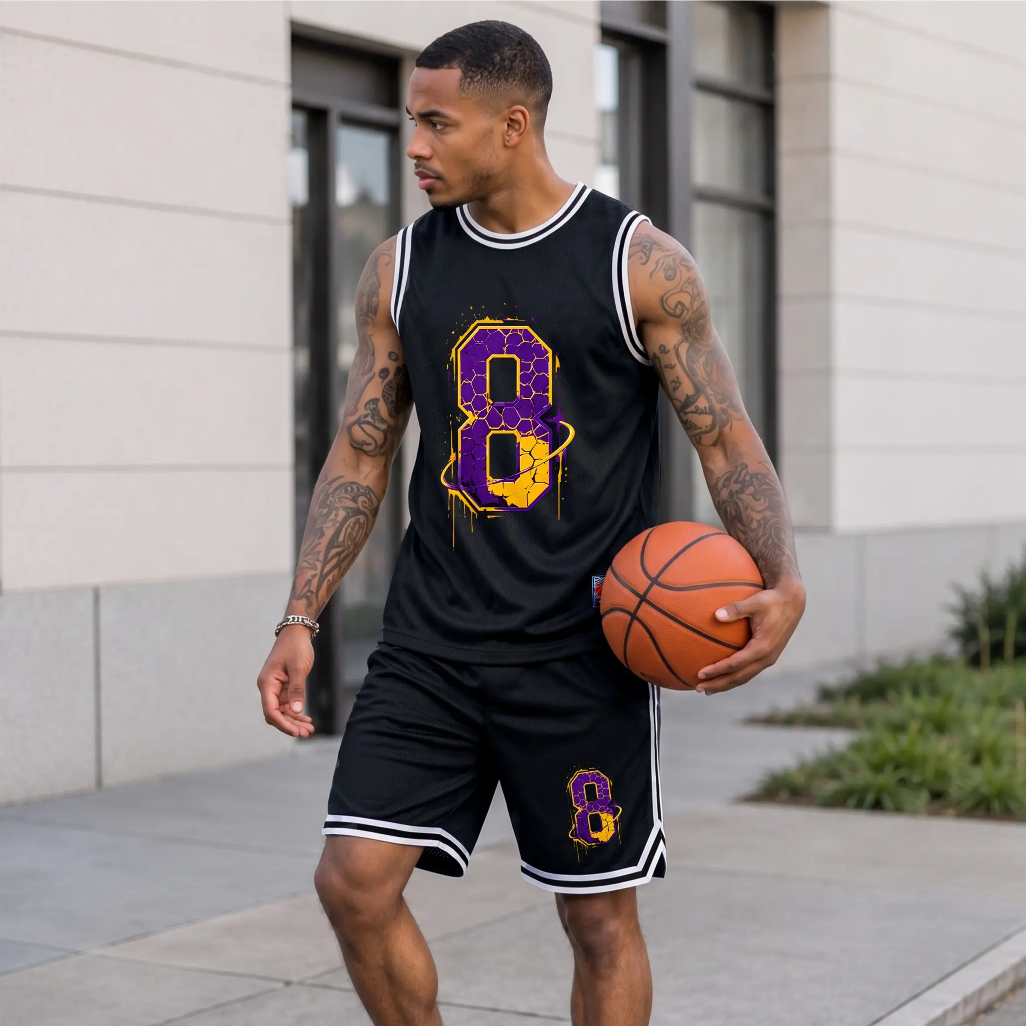 Men's #8 Athletic Set: Mesh Basketball Jersey & Shorts Two-Piece Combo — Lightweight, Breathable Sportswear