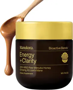Manukora Energy + Clarity Blend - Ginseng, Lion's Mane & Manuka Honey - Focus and Cognitive Support Supplement - 6oz