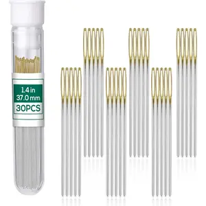 30PCS Cross Stitch Needles, Size 24 Stainless Steel Embroidery Needles, Large Eye Hand Sewing Needles Blunt Golden Color with Box for Hand Sewing, Cross Stitching