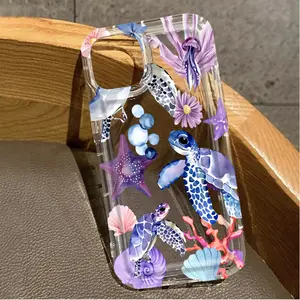 1pc Purple Sea Turtle UV Printed Case, for iPhone 17-11, Trendy Gift for All Occasions