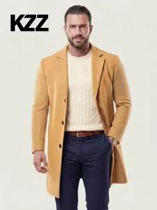 KZZ Men's Solid Button Front Lapel Neck Midi Coat, Regular Fit Casual Long Sleeve Outerwear for Fall & Winter, Men's Clothes for Daily Wear Christmas gifts christmas gifts for him Beige Khaki jackets SpringStatements