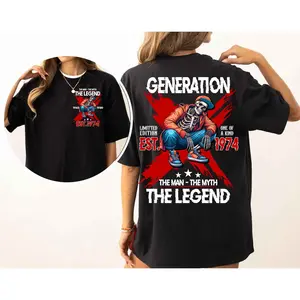 Vintage Generation X 2 Side T-shirt, Custom Est.1969 Skull L3gend Shirt, Gen X 1965-1980 Fabric Fit Top Casual Fashion