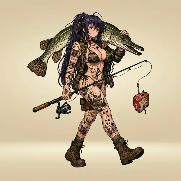 Akeno Himejima Hunting Sticker, Anime Girl Camo Vinyl Decal, Hunting Waifu Waterproof Sticker, Car Laptop Water Bottle Decal