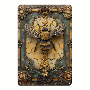 Retro-Style Bee-Themed Aluminum Metal Tin Sign - Distressed Finish, Vintage Look, Wall Decor for Garage, Home Bar, and Living Room - Perfect Gift for Christmas, Halloween, and Bee Enthusiasts (8x12Inch/20*30cm)