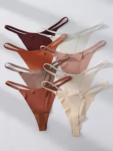 DEANGELMON Seamless G-string Thongs for Women - No Show Thong Underwear Low Rise Stretch Panties Workout Pack