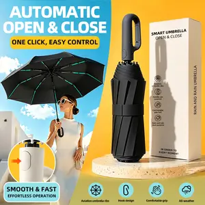 Automatic Folding Umbrella, Windproof & Waterproof Portable  Rain Umbrella with Loop Buckle for  Rain & Sun,Durable, Light & Portable for Women & Men