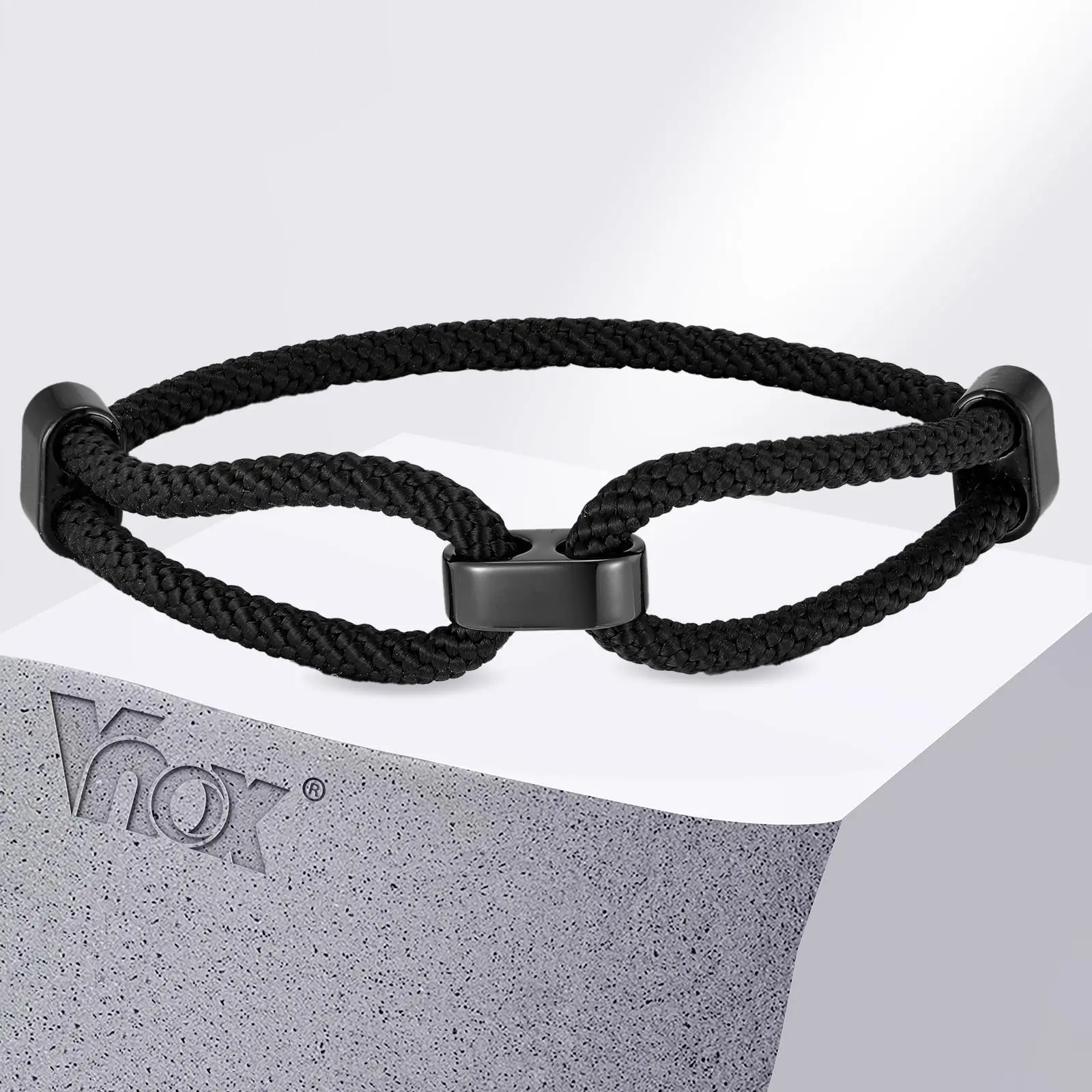 Vnox Free Engraving Adjustable Bracelet Black Milan Rope for Men Women, Personalized Custom Wristband Birthday Party Jewelry New