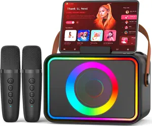Karaoke Machine,Portable  Speaker with 2  Microphone for Adults &  with LED Lights, Karaoke Microphone with PA System Supports USB/TF/AUX, for Party (Black)