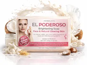 El Poderoso Brightening Soap Bar (3.52 oz / 100g) – Donkey Milk, Coconut Oil & Collagen Infused Facial Soap – Natural Glow, Deep Cleansing & Skin Softening – Handmade in Mexico