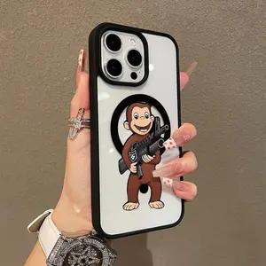 Machine Gun Monkey Pattern Premium Magnetic Phone Cases for iPhone 17 Air 16 15 14 Pro Max 13 12 Plus Smartphone Shockproof Protection Cover Cellphone Protective magsafe case Protector Casing.QXE715 Funny Stickers
