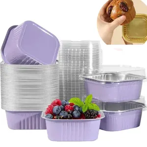 5Oz Square Aluminum Foil Baking Cups with Lids, Reusable Design Non-Toxic Flan Dessert Cups, Customizable Cupcake Wrappers, Ideal Festive Gifts for Christmas, Halloween and Holiday Celebrations, Durable Bakeware Set for Cake and Dessert Baking