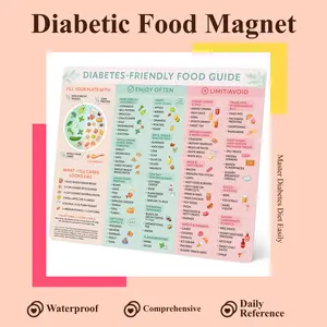 9.25x11 in Rectangle Shaped Body Waterproof Diabetic Food Fridge Magnet, Diabetes Care Meal Planning Reference Chart, Home Decor Kitchen Accessory