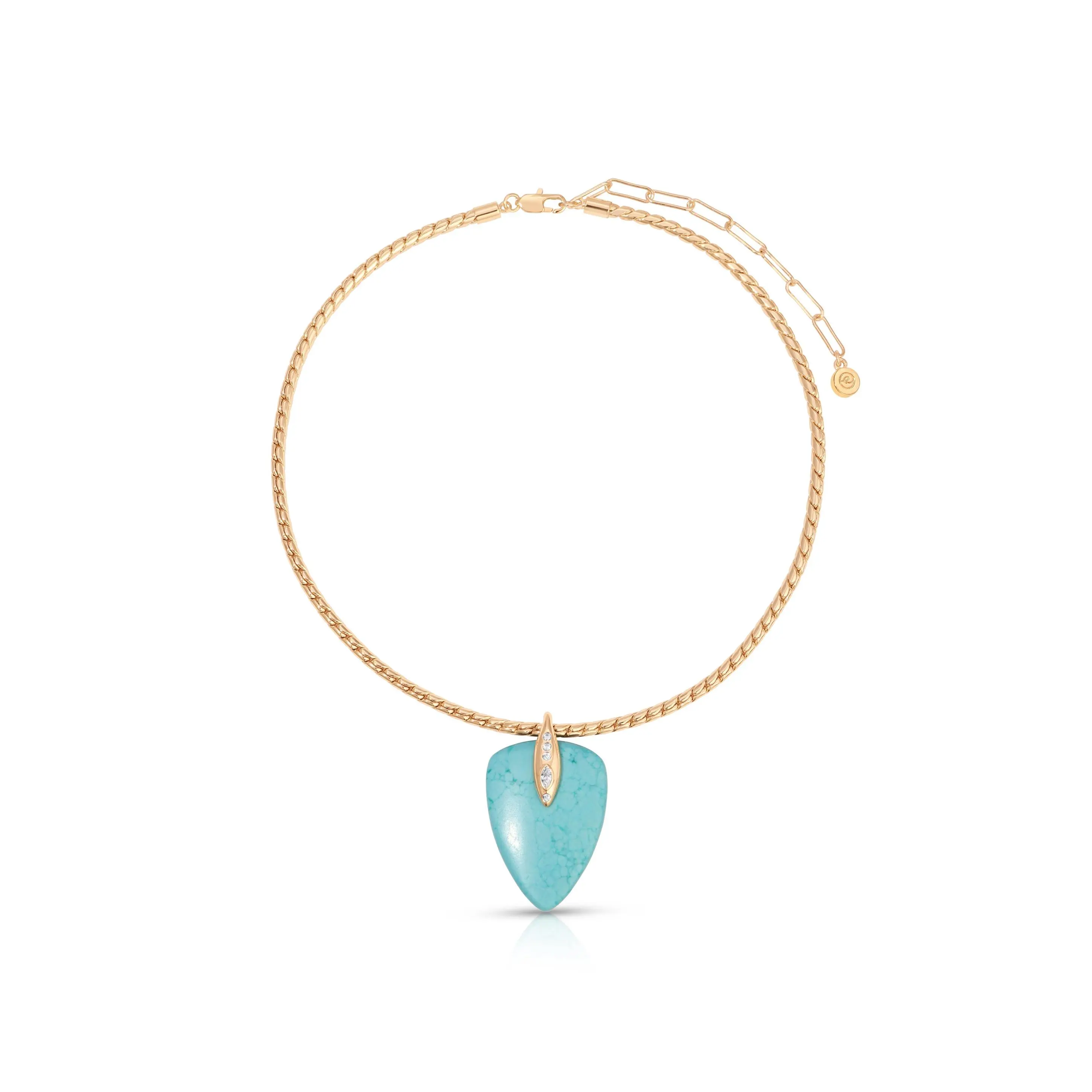 Ettika Turquoise Solstice Pendant Choker 18k Gold Plated Brass Necklace with Reconstituted Turquoise & Cubic Zirconia 15.5" Chain with 3" Extender Jade Green
