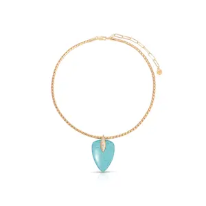 Ettika Turquoise Solstice Pendant Choker 18k Gold Plated Brass Necklace with Reconstituted Turquoise & Cubic Zirconia 15.5" Chain with 3" Extender Jade Green
