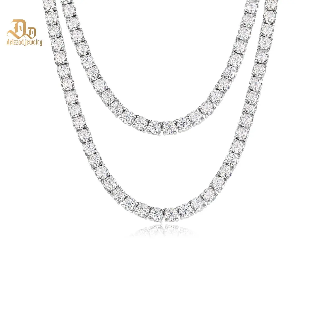 Delzzad S925 Hip Hop Tennis Chain Synthetic Moissanite Tennis Chain In 925 Sterling Silver Christmas Gift