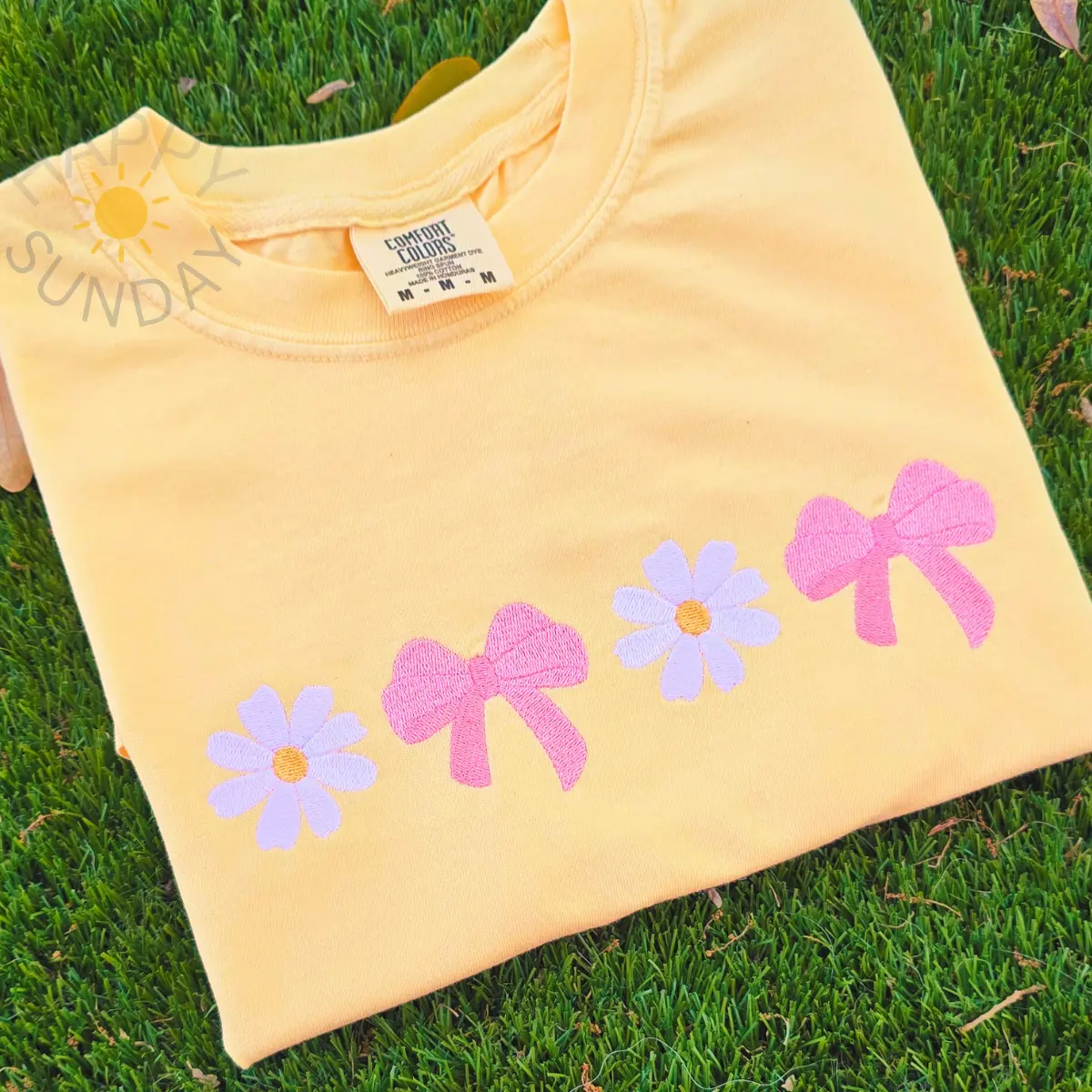 Daisy Bow Embroidered Comfort Colors Shirt, Spring shirt, Summer shirt, Trendy Oversize Comfort color shirt, Wildflower spring