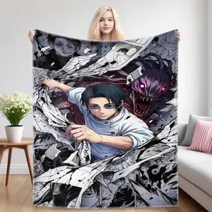 Jujutsu Kaisen Inspired Anime Blanket Featuring Gojo Satoru Toji Fushiguro Yuji Itadori Yuta Okkotsu Ultra Soft Flannel Throw Blanket Cozy Lightweight for Sofa Bed Couch Travel All Season Gift for Anime Fans Birthday Christmas