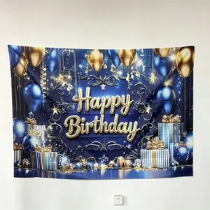 Birthday Party Background Banner, Balloon & Gift Pattern Birthday Background, Wall Decoration, Photography Background, Curtains, Tablecloths, Ornaments, Birthday Party Decorations, Happy Birthday Decorations