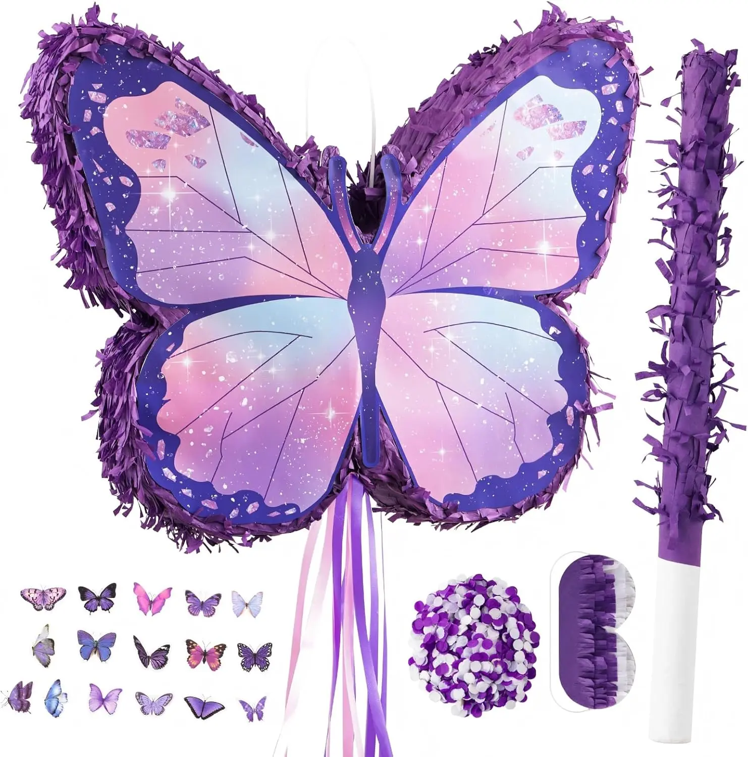 Zrunbo Butterfly Piñata Set - Blindfold Game, Butterfly Reveal, Stickers for Girls' Birthday Party Arts & Crafts Toy