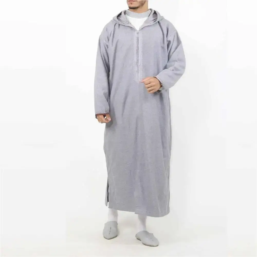 Men's Solid Plain Full Coverage Thobe - Casual Loose-Fit Arabic Kaftan with Long Sleeves, Daily Prayer Clothes for Ramadan, Umrah, Menswear (None Embellishments), Modesty Thobe