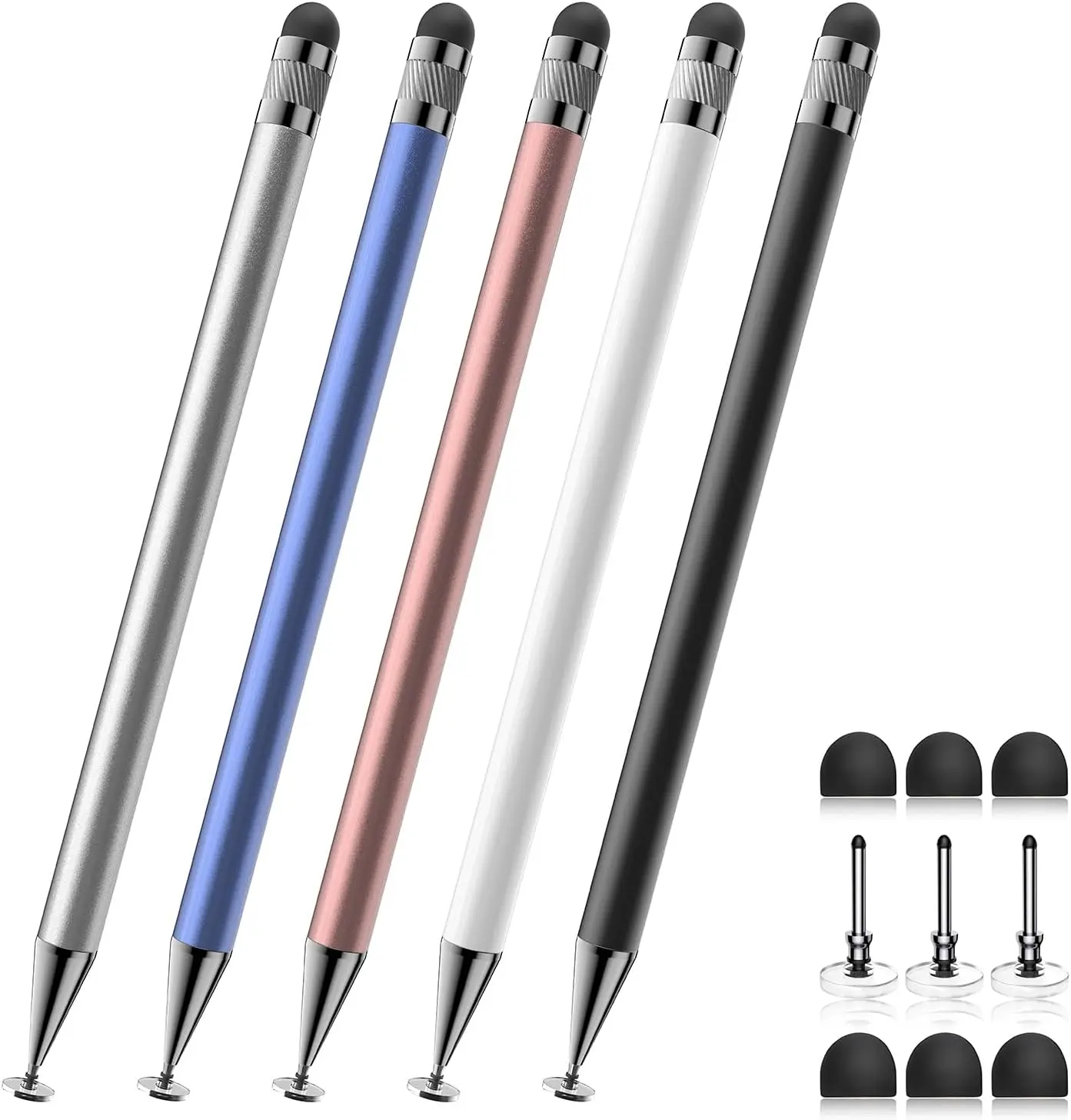 Stylus(5 Pcs),2-in-1 Stylus Pen for Touchscreen,Universal Stylus | High Sensitivity,Metal Barrel Disc & Rubber Tip,No Charging,Suitable for Nintendo Switch/iPhone/ipad/Android Tablets Digital Magnetic