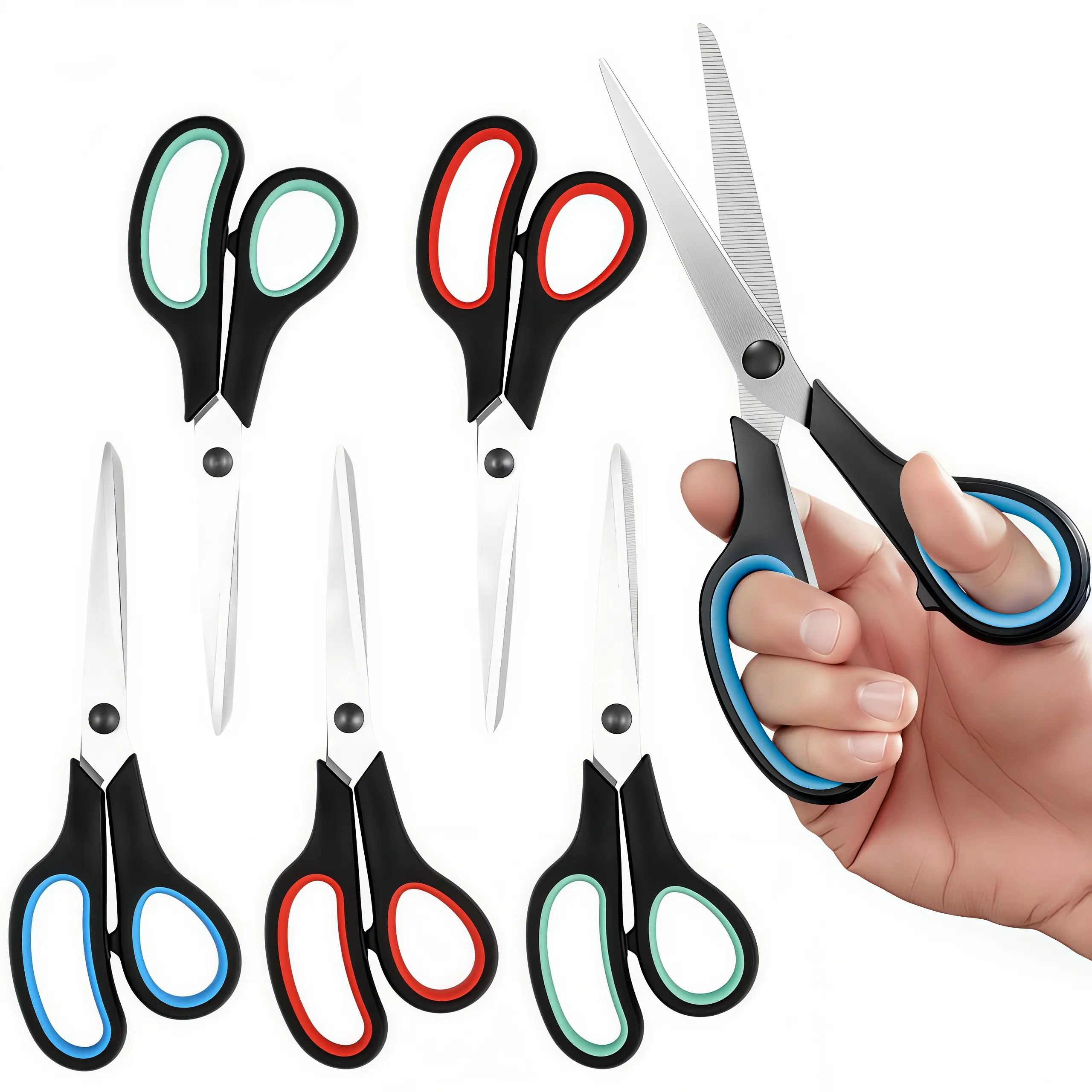 LMMAKE 3PCS/6PCS 8.5" Ambidextrous Scissors, Ergonomic Soft-Grip Handles, Stainless Steel Sharp Blades, Red/Green/Blue Cutting Supplies, Office Accessories for Cardboard Cutting Tool & Paper Cutters tiktokshopbacktoschool