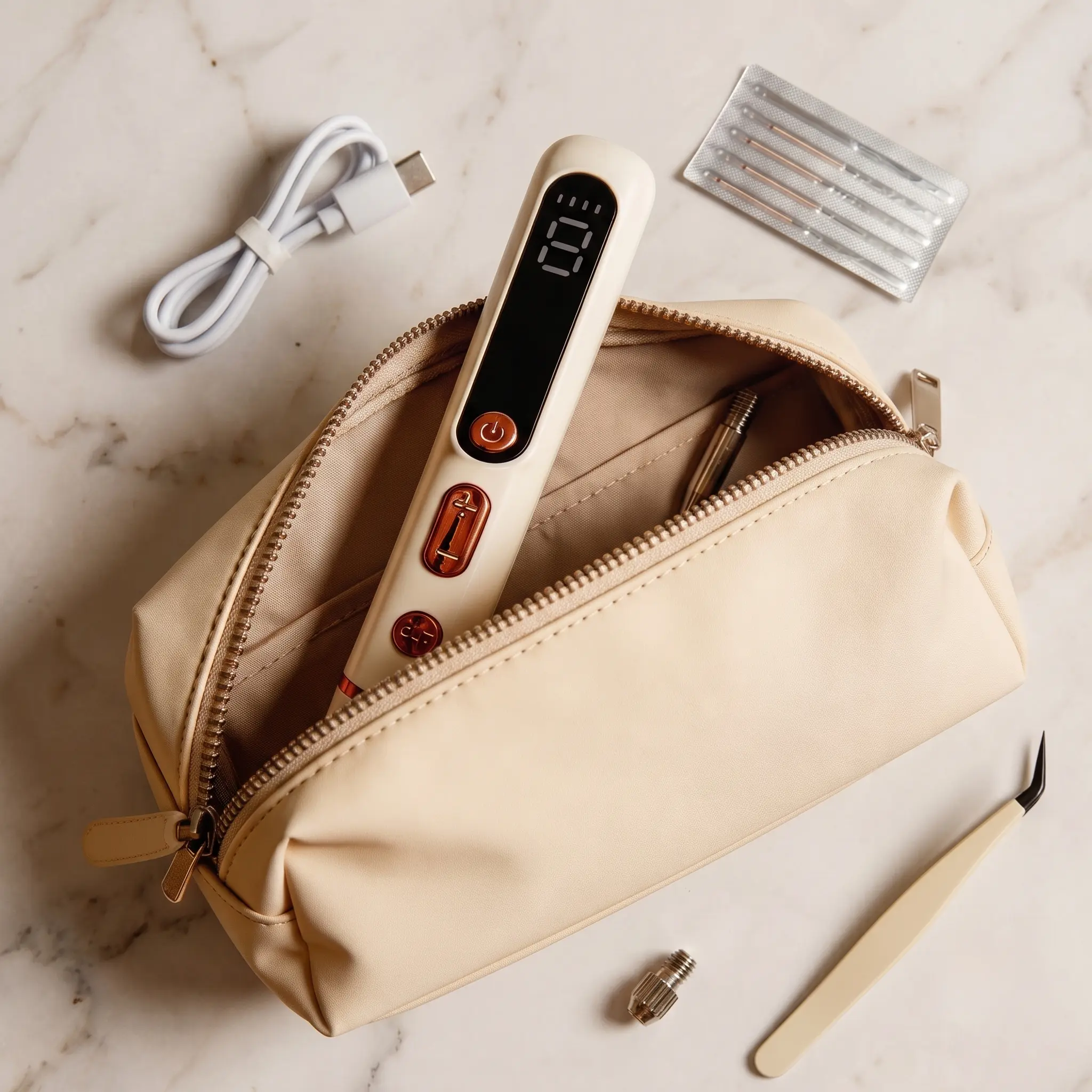 Portable Rechargeable Facial Beauty Grooming Pen with Precision Tip, Multi-Speed Adjustable Beauty Tool, USB Rechargeable Design, Includes Elegant Precision Tweezers for Daily Beauty Care