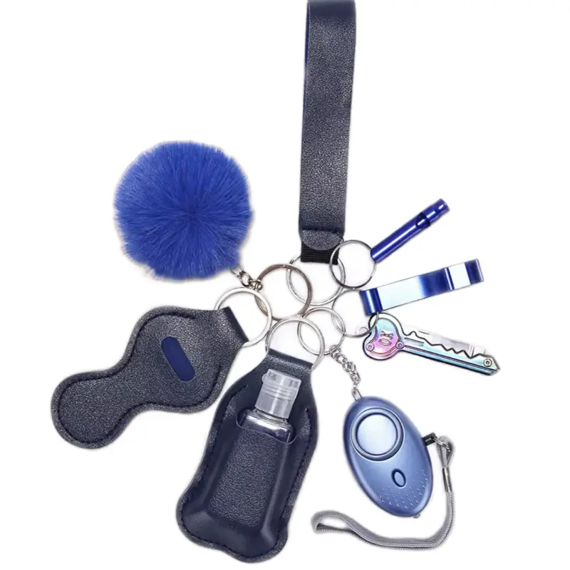 Keychain Chic - Keychain with Blue Pompom, Keyring, Clip, and Keyring Attachment