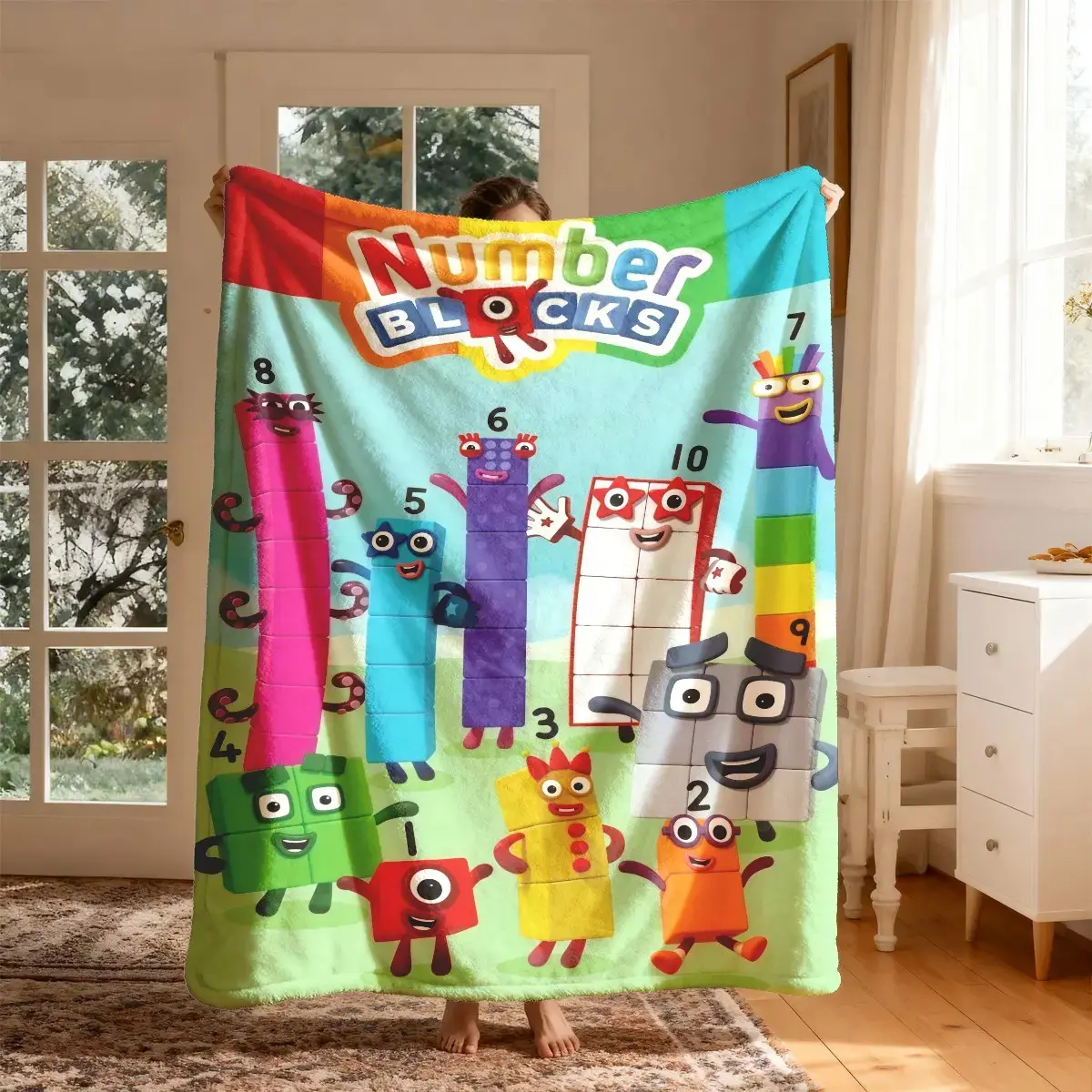 Numberblocks Cartoon Prints Flannel Throw Blanket for Kids - Classic, Ultra-Soft, Lightweight, Warm Plush Fleece, Cloud-Like Softness, Perfect Large Blanket for Toddler Bed, Camping Trip, Cute Educational Math TV Show Merch Gifts, Flannel Fabric