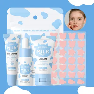 Milk Skincare Kit, Moisturizing Facial Skincare Kit, Hydrating Set, Including Facial Serum, Eye Cream, Moisturizer, Acne Patches, Skin Care Kit for Women, Hydrate, Hyperpigmentation Care Set, Niacinamide