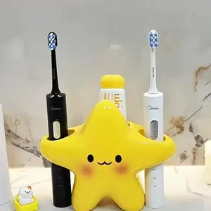 Cute Star-Shaped Plastic Toothbrush Holder, Independent Bathroom Storage, Adorable Face Design, Durable Plastic Structure, Space-Saving Rack, Bathroom Accessory