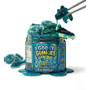 [New 2026!!!] Sour Gooey Ultimate Mix Gummies, Sour Blue Raspberry Gummy Candy Mix, Ooze Sticky Gummies, Liquid Chewy Sweet Treat Resealable Container [Choose the Flavor] (9 oz, Sour Blue Raspberry)