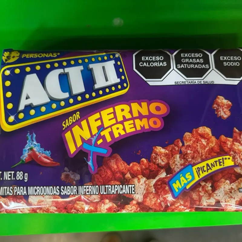 ACT II Mexican Popcorn Extreme Infierno Sabor Inferno X-Tremo 88g Microwaveable Ultra Spicy Snack