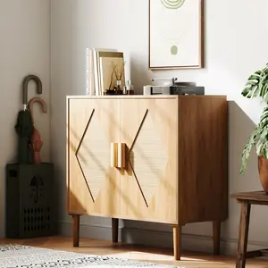 Modern Rattan Sideboard Buffet Cabinet, Double Door Storage Cabinet, Boho Accent Furniture, Versatile Organizer for Dining Room Living Room Entryway Home Decor