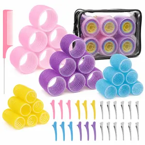 Self-Grip Hair Rollers Set - 50 Pcs with Clips in Assorted Colors, 4 Sizes for Long, Short Hair and Bangs (25mm, 36mm, 48mm, 60mm)