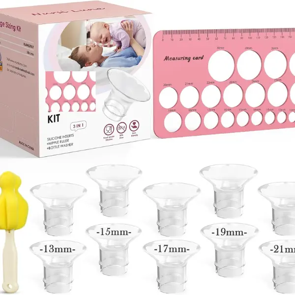 Moms' 3-in-1 Cosmetic Breast Pump Flange Sizing Kit for 24mm Electric Flanges/Shields, 10PCS BPA-Free Soft Silicone Inserts (13/15/17/19/21mm) for Comfortable Pumping & Skin Repair