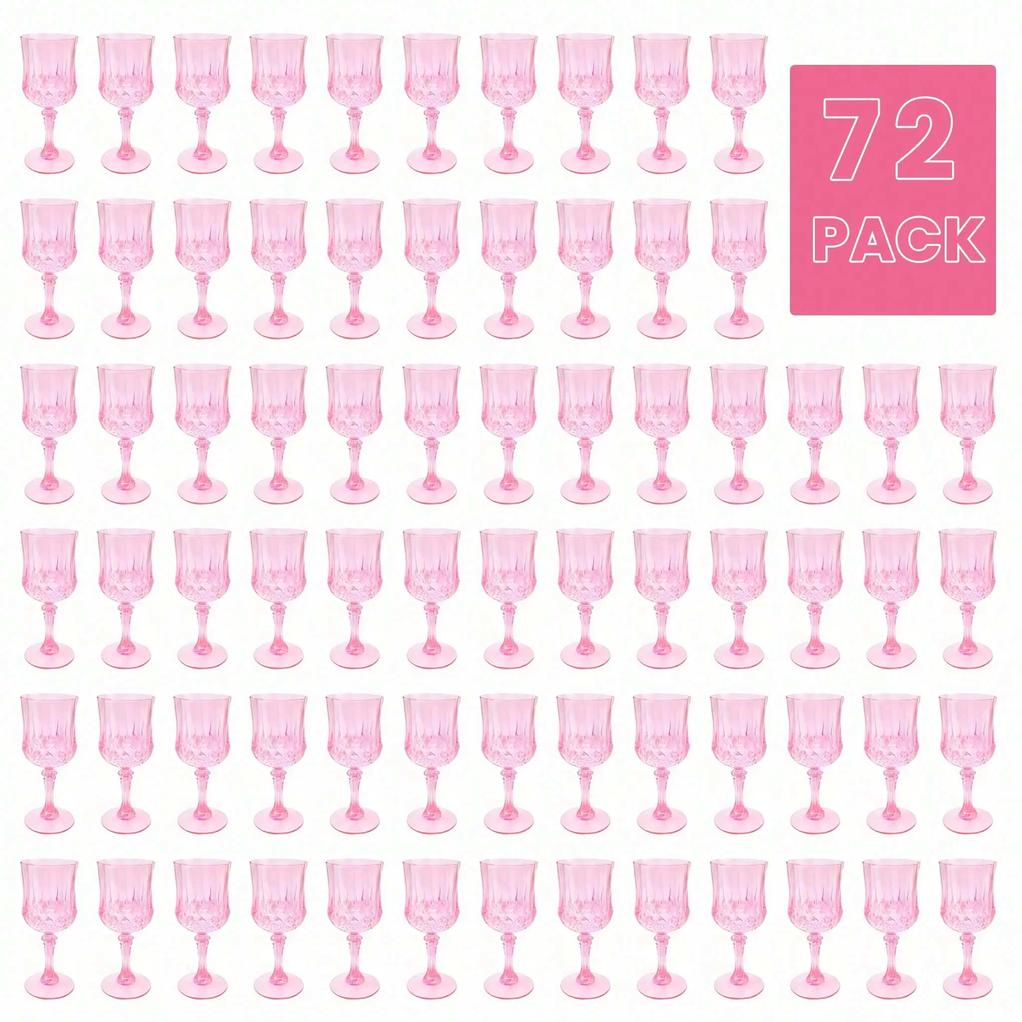 72-Pack Pink Plastic 7oz Champagne Flutes Set - Retro Lightweight Plastic Goblets, Reusable Vintage Stemware Beverage Cups, Home Wedding Decor Drinkware, Festive Outdoor Event Gift