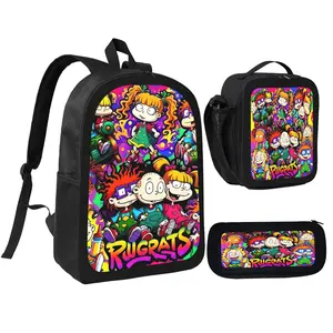 Rugrats Backpack With Lunch Box Pencil Case 3 In 1 For Boy Girl Teen Schoolbag Lightweight Large Capacity 600D Oxford Cloth Adjustable Straps Comfortable Mesh Back Cushioning backpack goals