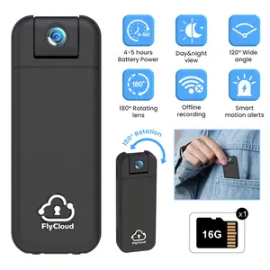 FlyCloud Seven 1080P Mini Body Camera 16G TF Card 1900mAh Long Battery 120°Wide Angle 2.4GHz WiFi & Bluetooth APP Control AI Motion Detection Infrared Night Vision for Sports Work Indoor&Outdoor POV Vlog Recording portable cam Max sup for 128GB