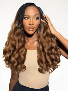 Honey V Part Yaki Wig, Loose Curly Hair Wigs for Women, Synthetic Wig, No Leave Out, Clip in Half Wig, 22 Inch, Daily Party Use
