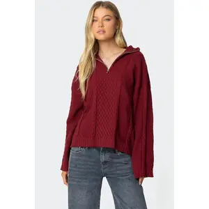 Oversized Quarter Zip Cable Knit Sweater