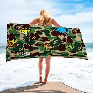 Classic BAPE Green Camo Beach Towel,Soft Quick Dry Pool Towel for Camping Travel,Multi-Use Bath Towel Blanket,Ape Head Camo Baby Milo Print Towel,Lightweight Absorbent Trendy Towel for Beach Pool Bathroom,Water Absorbent Towel,Multifunctional Towel