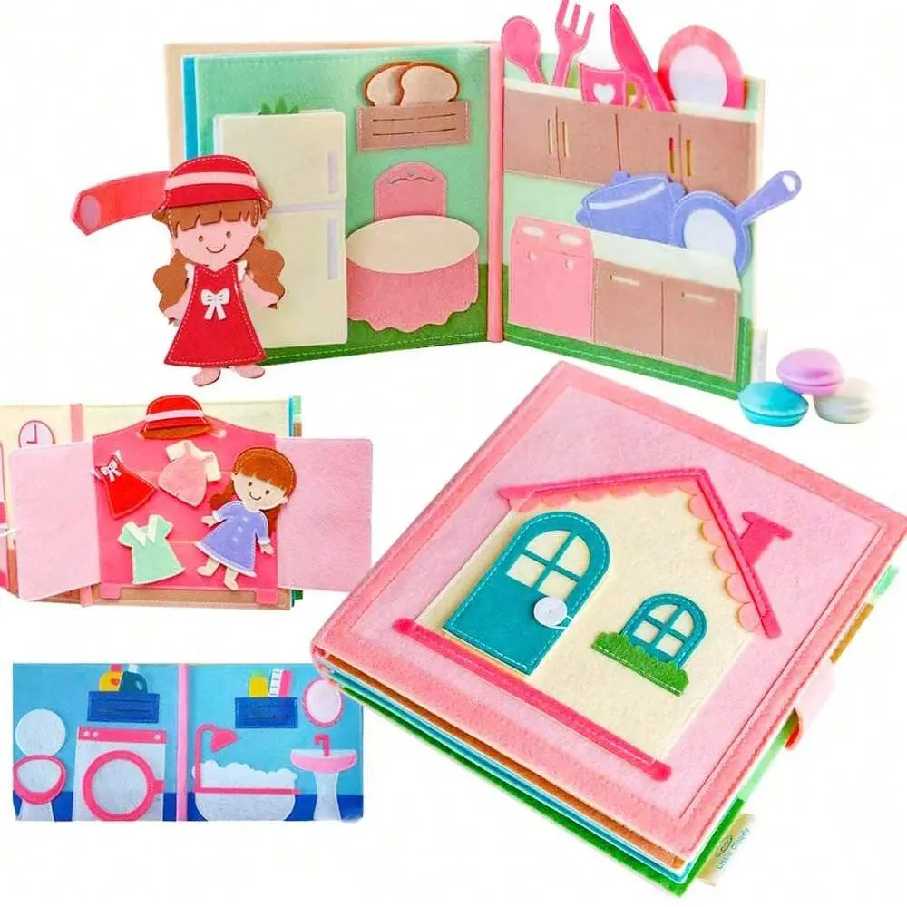 Montessori Toddler Preschool Busy Book Doll House Felt Quiet Book Pre-School Learning Basic Life Skills Activity Storybook Toddler Learning Books Books for Toddlers 36 Months+ Boy Girl Gift