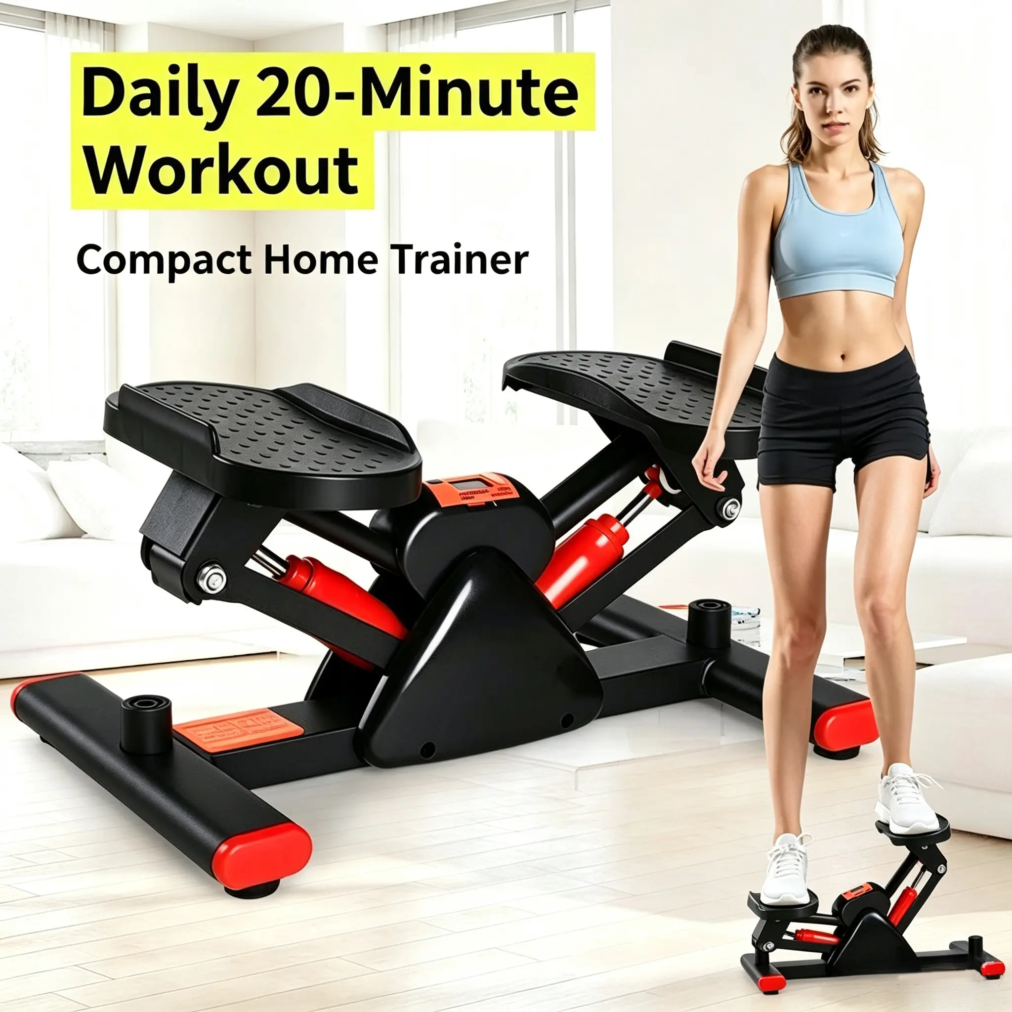 Compact Mini Stepper with Resistance Bands, Quiet Full-Body Home Workout Equipment for Daily Exercise